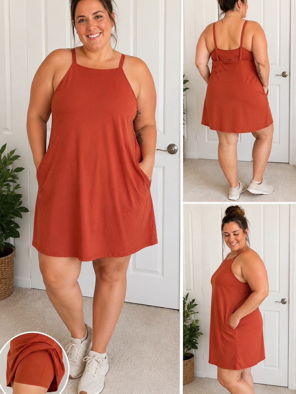 Madewell MWL Flex Fitness Dress 3X Rust Orange Built In Shorts Pockets Active